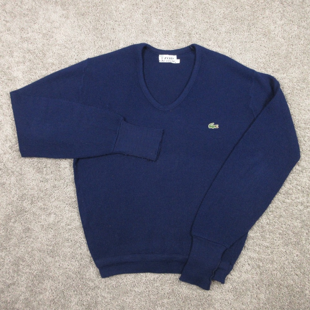 Vintage IZOD Lacoste Sweater Mens Large Navy Blue V-Neck Knit Pullover Crocodile